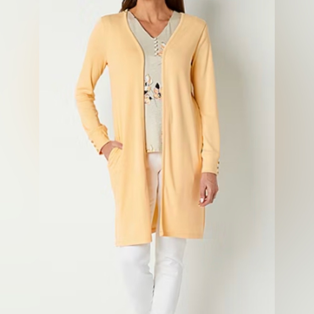 Liz Claiborne Orange Apricot Ribbed Long Sleeve Open Front Cardigan 2X NWT